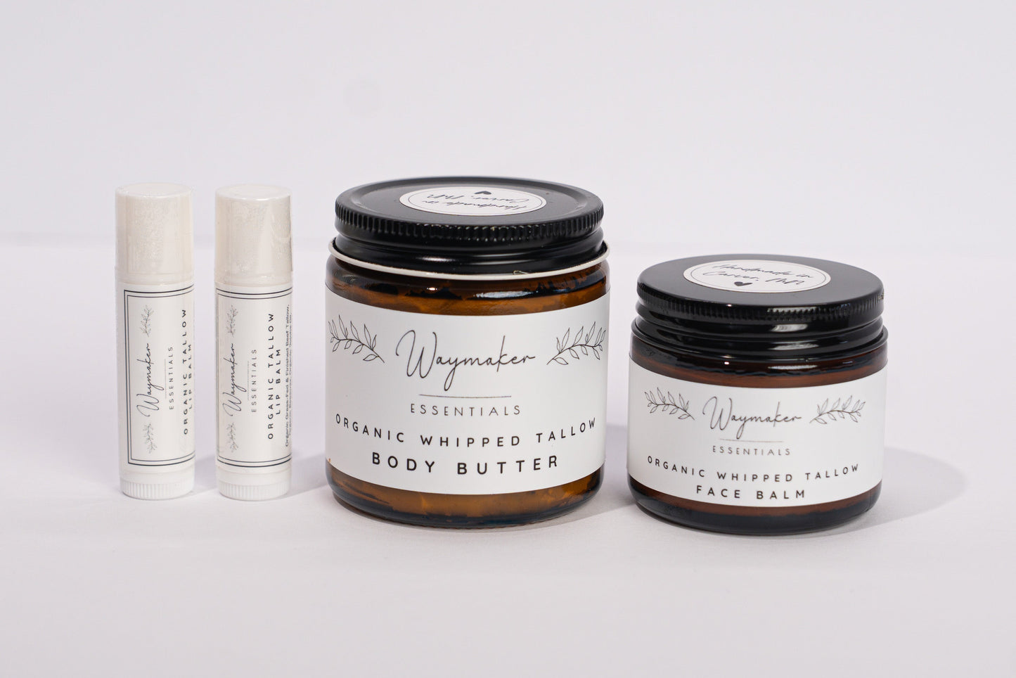 Three skincare products on a white background - organic tallow bundle