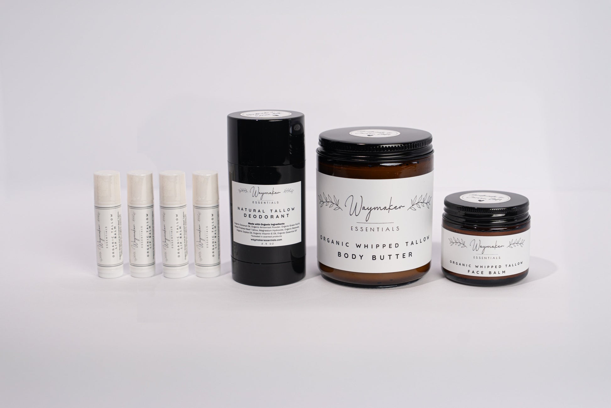 Collection of skincare products on a white background - Organic Tallow Bundle